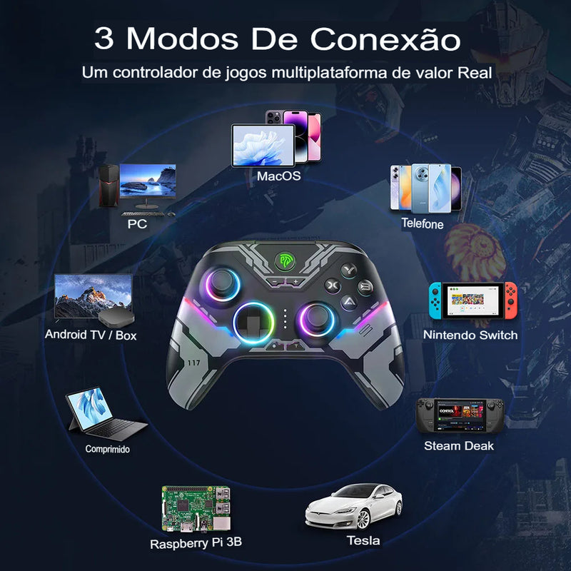 Gamepad Bluetooth X15 - PC - Nintendo Switch - Android/iOS - RGB - shoppingoásis